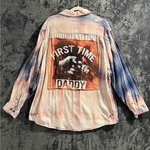 Upcycled George Flannel Shirt 3XL Bleach Distressed First Time Daddy Patch